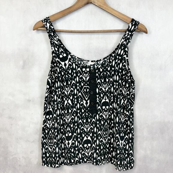 Volcom‎ Womens Skullikat Tank Small No Bones About It Aztec Skull Festival Punk - Picture 1 of 7